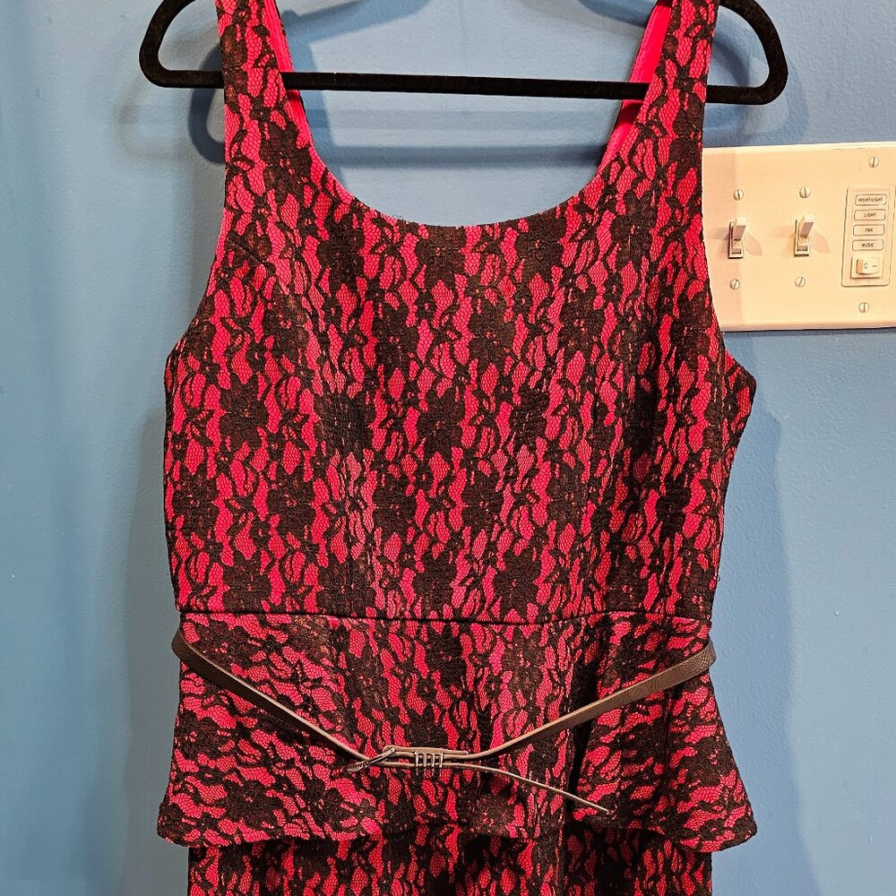 Rebel Wilson red/black lace peplum dress